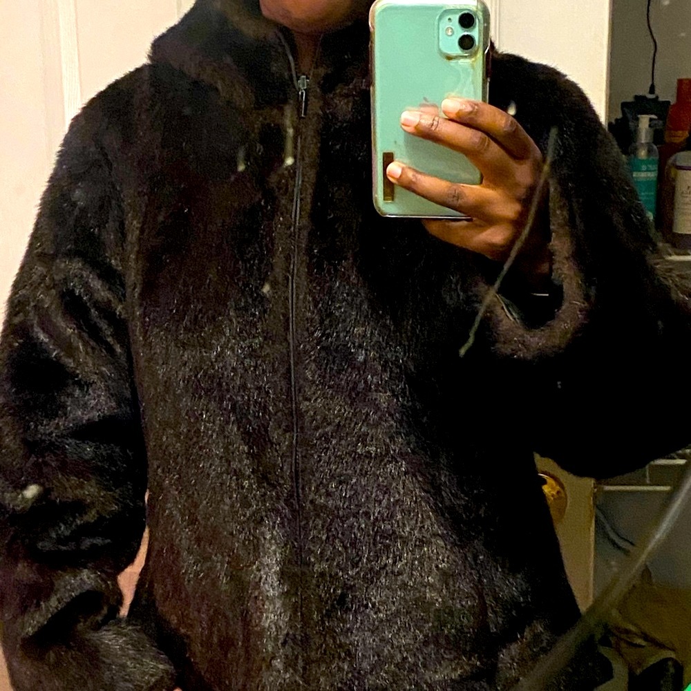 New Reversible fur jacket w/ hood, stunning warm!